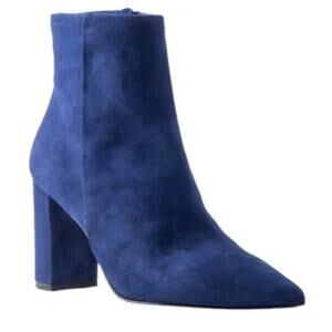 L’Agence Suede Pointed Toe Heeled Ankle Bootie Galena Midnight 8.5